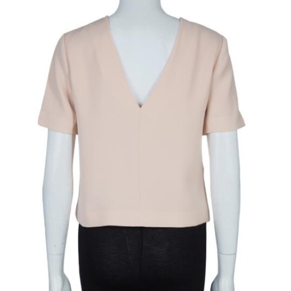 T By Alexander Wang Beige Welt Pocket Detail Short Sleeve Blouse Low V Back 4 - Picture 2 of 9